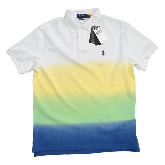 Polo Ralph Lauren Men's Custom Slim Fit Polo Shirt Bright Navy Dip Dye Multi - Picture 4 of 11